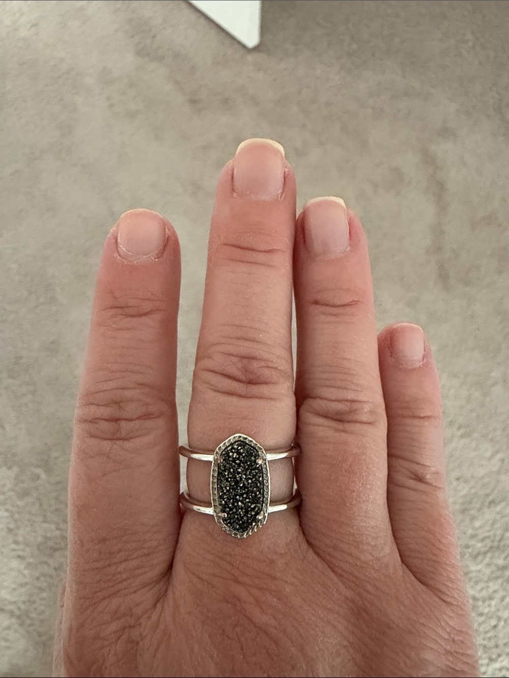 Kendra Scott Silver Double-Band Ring with Black Druzy